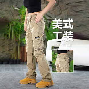 美式复古简约工装裤子男女款2025年秋季户外休闲裤军绿色直筒长裤