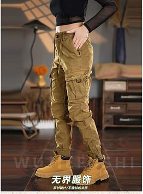 美式复古卡其色工装裤子男夏季宽松束脚百搭长裤潮牌男士休闲长裤