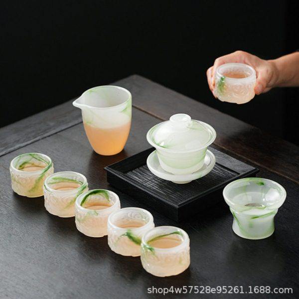 扳指杯琉璃茶具套装家用功夫盖碗泡茶整套公送礼商务档礼品,清洗/食品/商业设备,干洗机/洗衣店专用设备,淘宝优惠券,粉丝福利购,淘宝优惠卷