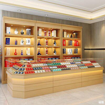 便利店超市货架烟草专卖收银台玻璃柜台烟柜茶展示柜厂家实木烟酒