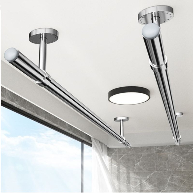 201不锈钢晾衣杆加o厚固定式阳台顶装晾衣杠衣帽间衣柜内挂衣杆架