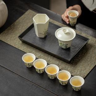 商务礼品功夫茶具套组礼盒整套家用送礼 六方手绘盖碗陶瓷茶具套装