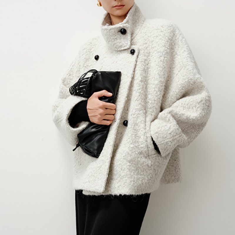 艾诺丝商场同款2025冬新款宽松灰色低调高级立领茧型外套AR104123