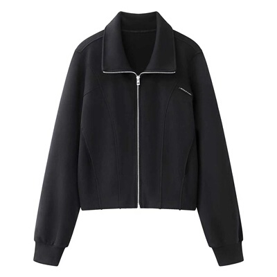 艾家商场同款2026春新款百搭短款夹克外套显瘦拉链黑色卫衣101146