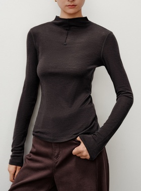 艾诺丝商场同款2025秋季新款长袖打底衫女显瘦羊毛针织衫AR604109