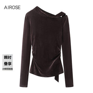 2026春新款艾诺丝气质休闲打底衫轻熟风斜领修身长袖T恤女601134