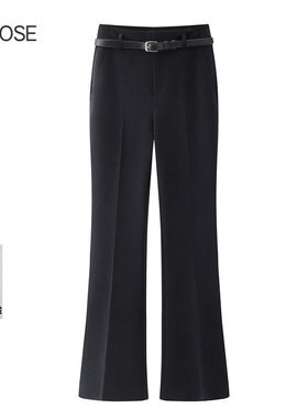 2026春新款艾诺丝经典黑色腰带西装裤高腰显瘦微喇休闲裤女311110