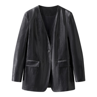 一粒扣皮衣外套通勤气质宽松西装 新款 101183 2026春季 艾家商场同款