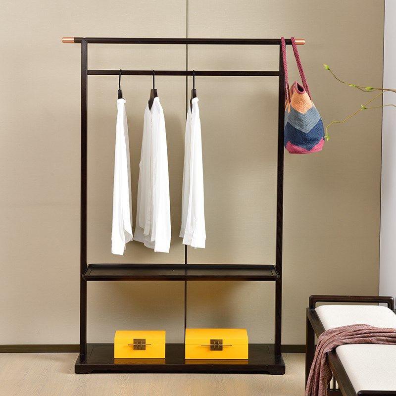 新中式衣帽架落地卧室实木置物架民宿简约挂衣架轻奢白蜡木置衣架