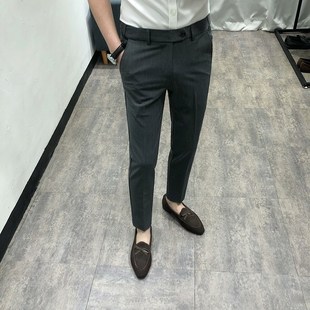 男九分修身 纯色小脚西裤 韩版 潮流休闲裤 夏季 青年垂坠感9分裤 新款