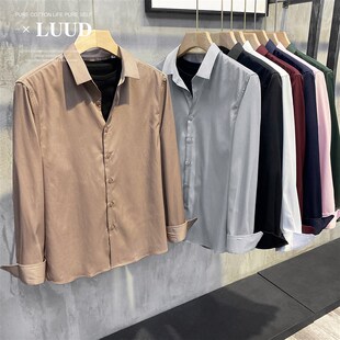 职业上班长袖 LUUD 商务修身 男士 透气净色白寸衣免烫休闲正装 衬衫