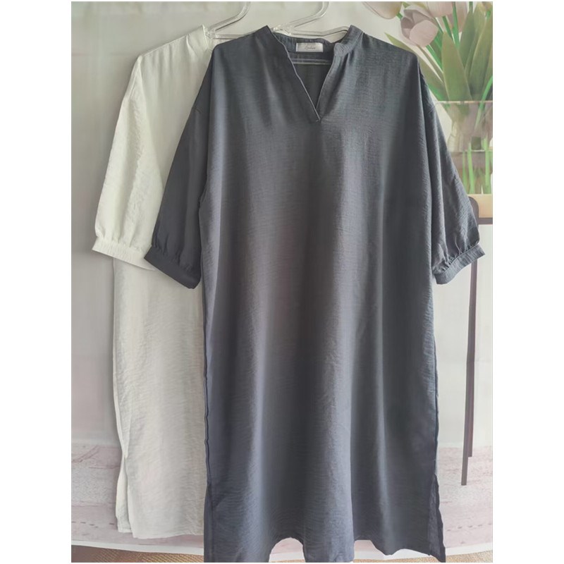 霓虹新品 夏秋素雅梭织宽松舒适中袖家居裙孕妇裙连衣裙女裙子