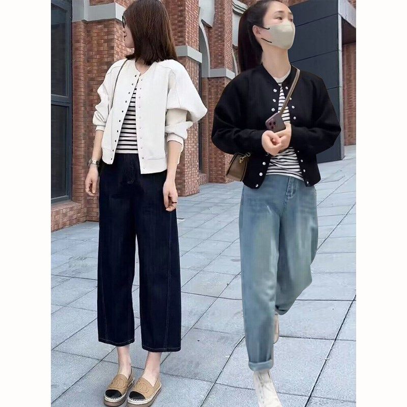 2024秋装新款圆领棒球服外套女小个子短款高级感休闲时尚夹克上衣