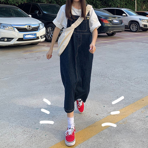 牛仔背带裙女夏薄款宽松胖妹妹大码女装复古收腰显瘦长款连衣裙子