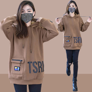加绒加厚卫衣女2023春秋新款中长款宽松洋气时尚遮屁股爆款上衣服