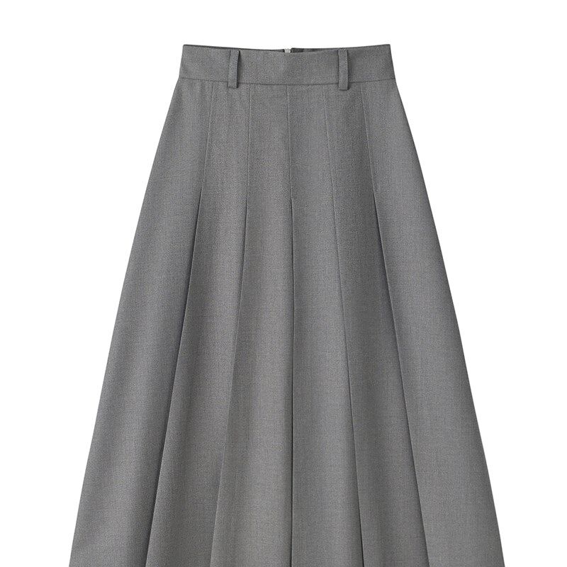 灰色西装半身裙女中长款小个子2023春秋百褶裙高腰韩版显瘦a字黑