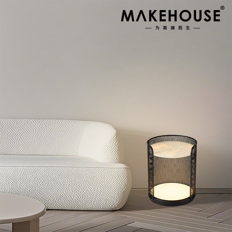 云石卧室床头柜一体落地灯意式极简约客厅边几置物台茶几氛围灯