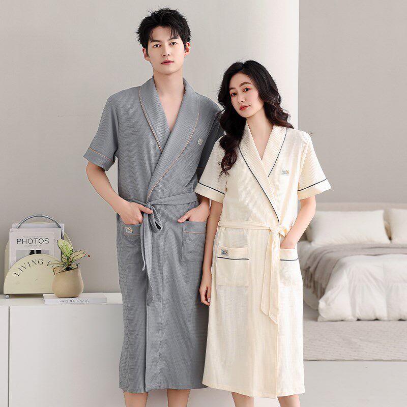 男士睡袍夏季纯棉薄款短袖情侣浴袍速干2025新款女款大码浴衣晨袍