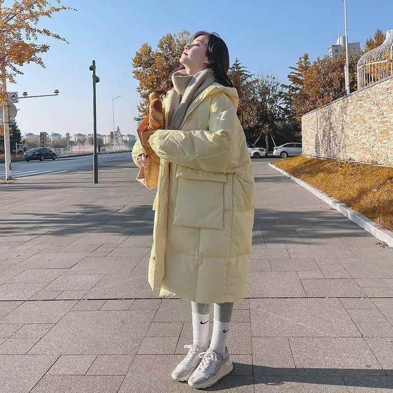 奶黄韩版女加厚过膝冬季面包服中长款棉衣新款外套2024年羽绒棉服