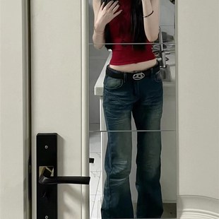 美式复古直筒水洗牛仔裤男女港味微喇叭低腰潮牌百搭拖地休闲裤子