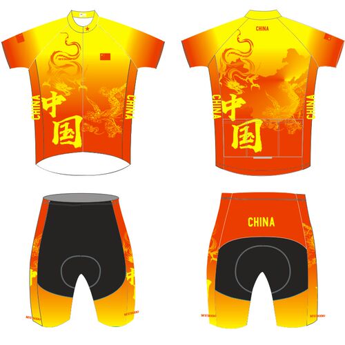 高档中国队春秋款男女短袖骑行服滑冰服套装轮滑服比赛服定制大码