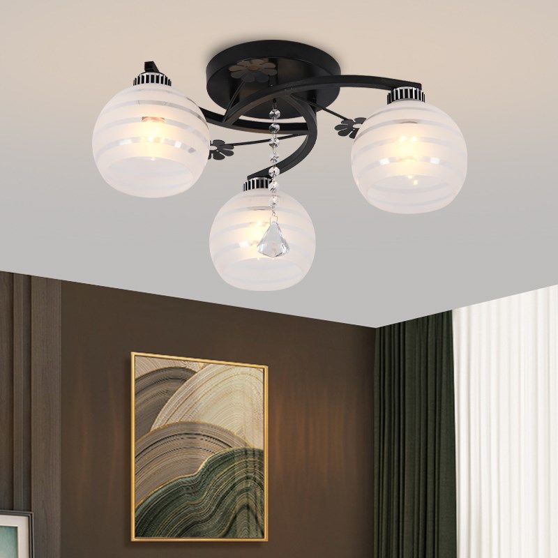 黑色简约北卧室灯可换灯泡客厅家用小户型家用餐厅暖光led灯具