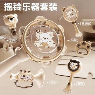 益智早教打击乐器铃鼓婴幼儿可啃咬手摇铃儿童牙胶玩具手拍鼓