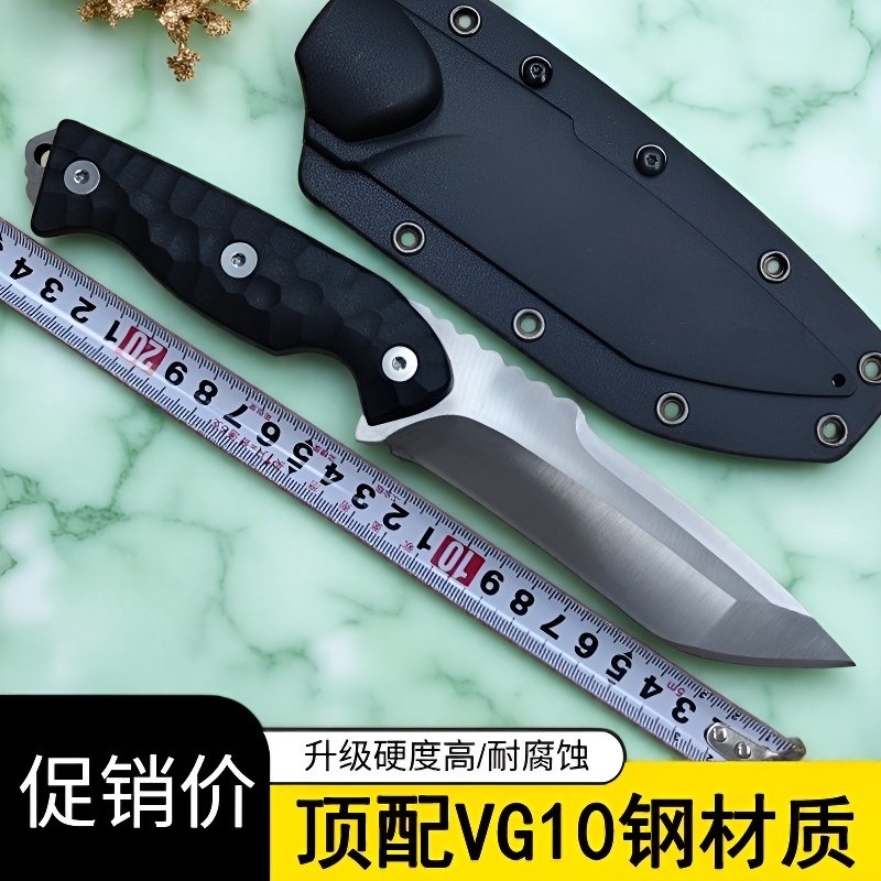 VG10钢泰坦高级水果刀直刀大马士革户外生存刀具野外求生烘培开刃