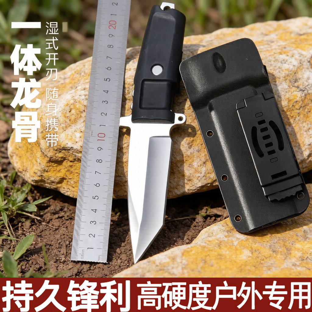 水果刀户外野营刀具高硬度一体钢锋利直刀便携多功能登山配刀鞘刀