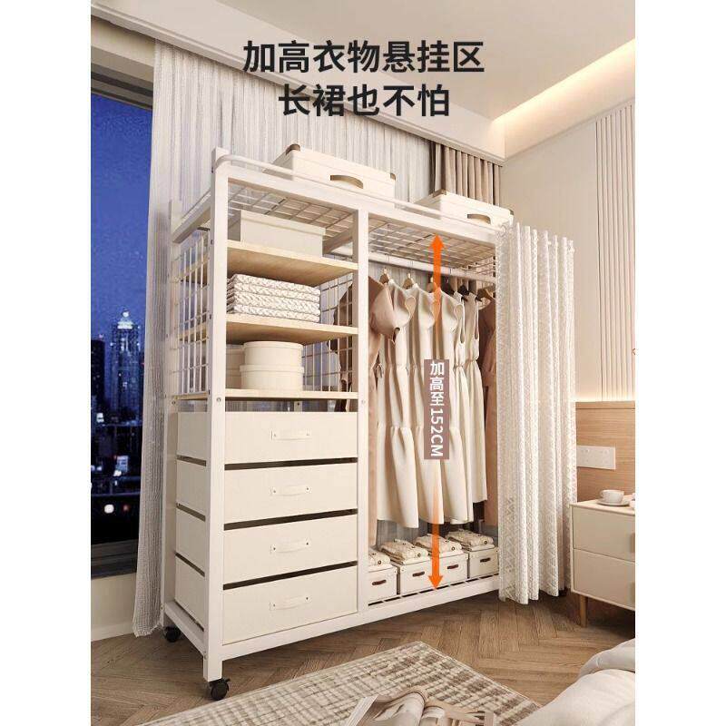 床边晚上放衣服多功能衣帽架卧室家用落地收纳带轮金属衣柜开放式