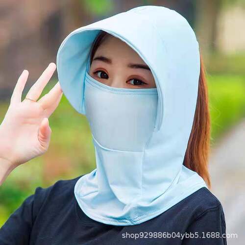 帽子女防晒遮阳帽紫外线冰丝材质骑行防尘太阳帽面罩围脖遮脸护颈