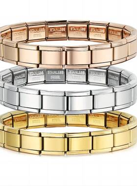 钛钢真空真金IP电镀意大利模块手錬基础弹力表带链 Italian