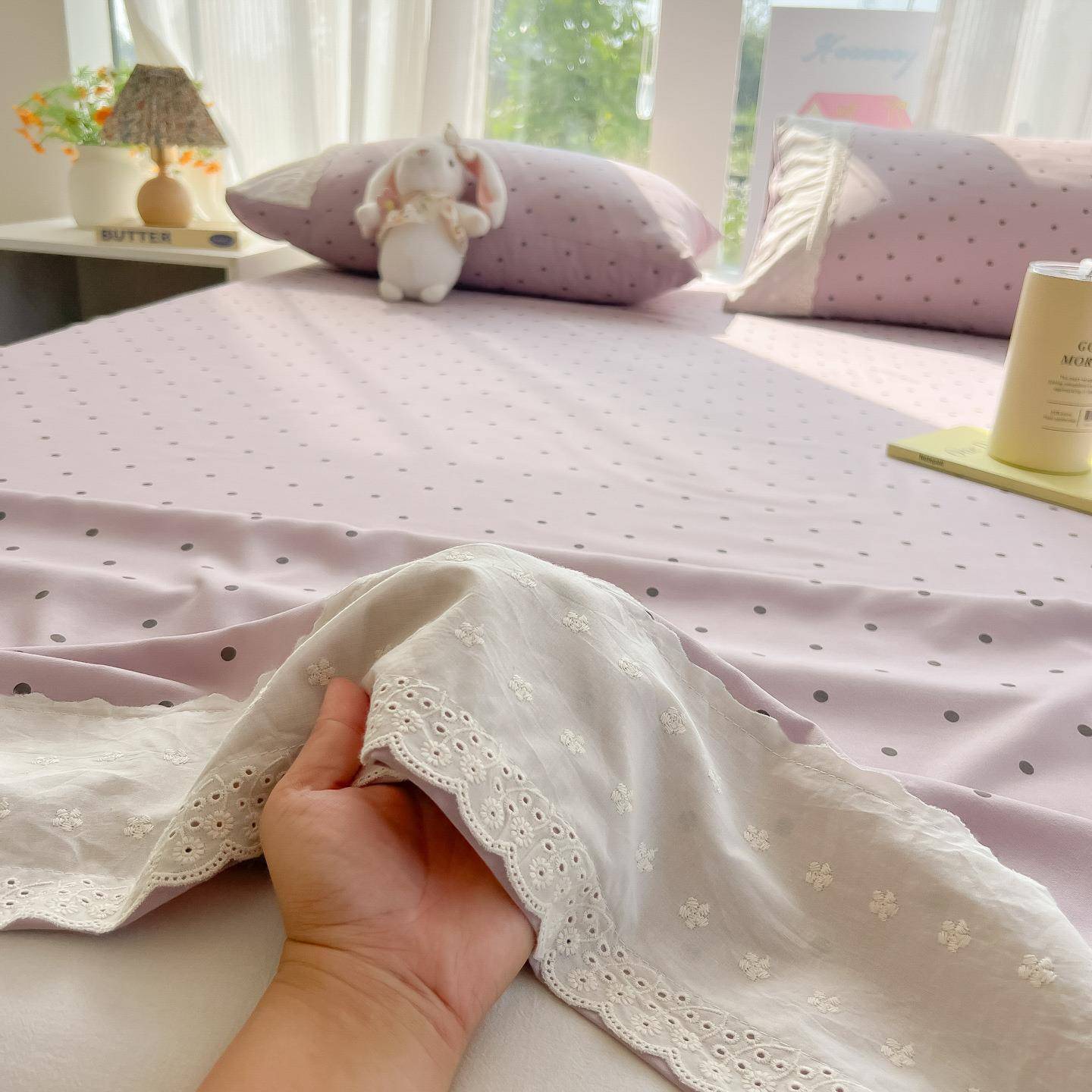 A类蕾丝公主风花边水洗棉床单单件学生宿舍单双人被单枕套三件套