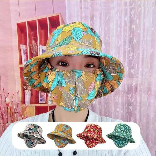 新款春夏棉质防晒女帽口罩一体帽子一体遮阳帽户外旅行防晒神器