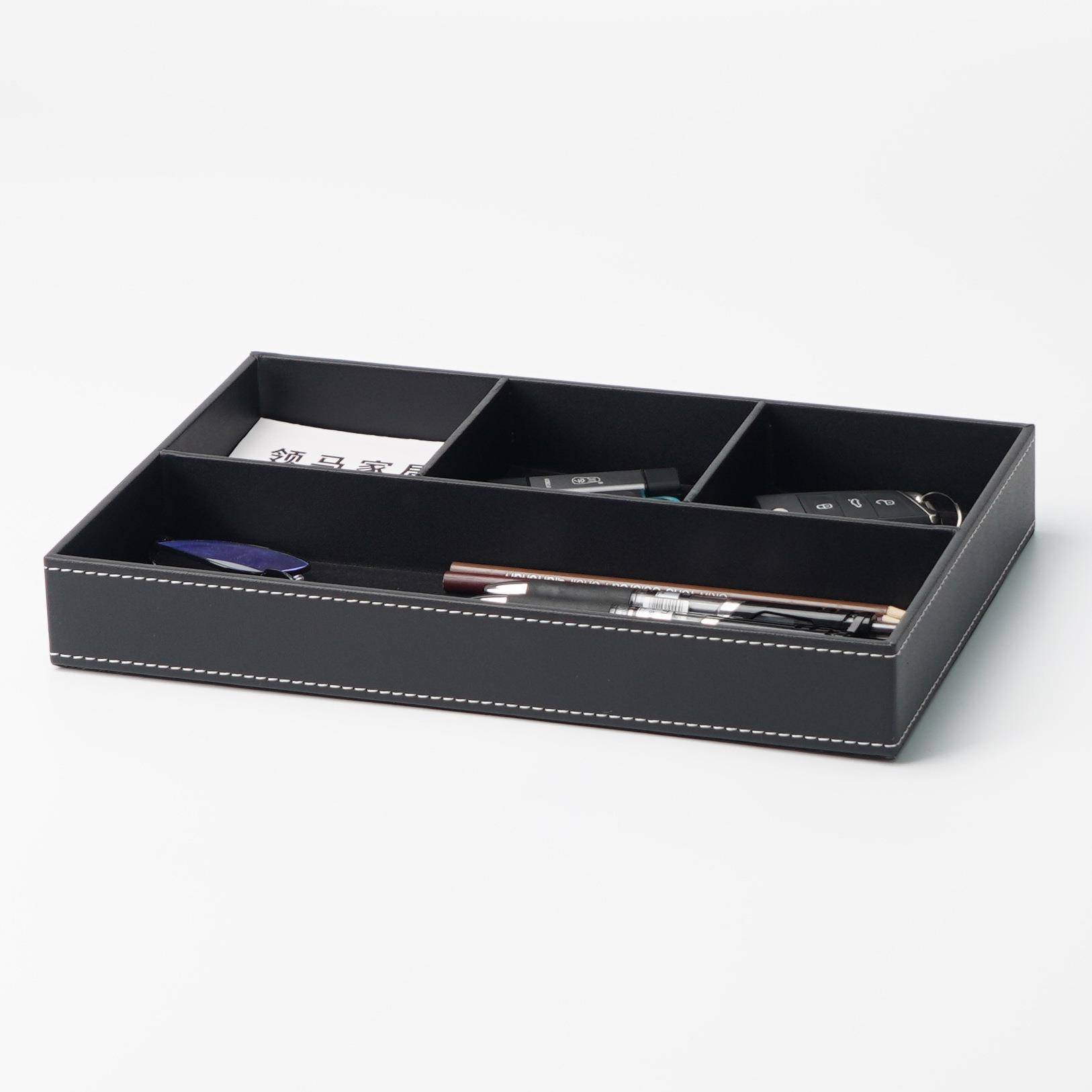 多功能皮革桌面收纳盒文件盘玄关创意收纳盘家居零件盘小托盘