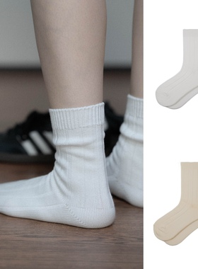 纯色日系粗针袜子针织堆堆袜中筒袜男女百搭春夏秋冬四季ins风