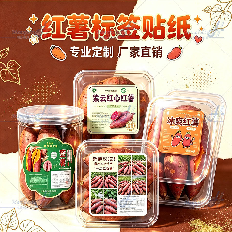 红薯地瓜条贴纸不干胶包装设计银鱼粉标签定制广告透明PVC印刷