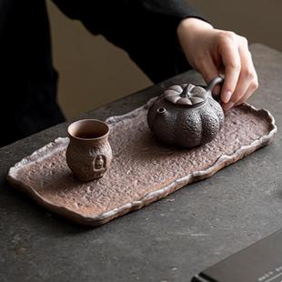 陶瓷干泡盘复古老岩泥长形茶盘家用侘寂风茶台功夫茶具陶瓷壶承