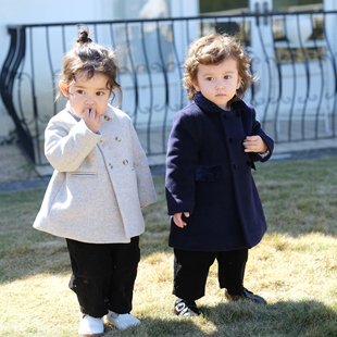 three 澳洲羊毛英伦风夹棉加厚外套 sailors男女宝宝双排扣中长款