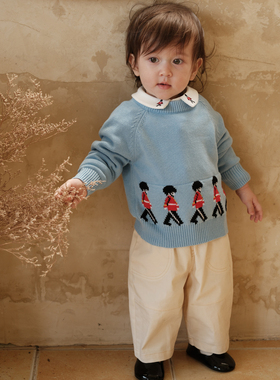 three sailors男童女宝套头毛衣纯棉针织上衣英伦帅气圆领外套秋