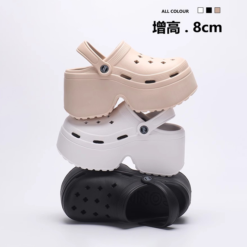 Mexican/稻草人厚底洞洞鞋女款夏季时尚增高8CM高跟沙滩凉拖鞋潮