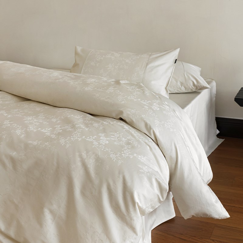 9WOR花时间生活玫瑰提花四件套100支长绒棉贡缎四季纯色