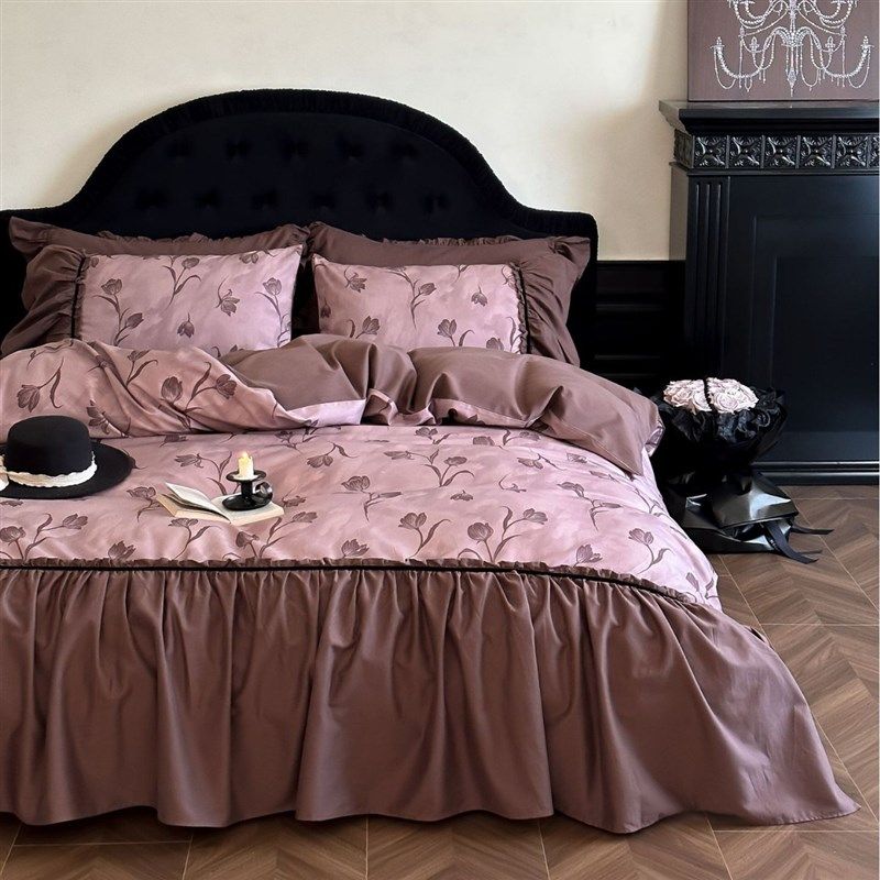 高端复古风100s长绒棉磨毛四件套法式荷叶边碎花被套床单床上用品,床上用品,床品套件/四件套/多件套,淘宝优惠券,粉丝福利购,淘宝优惠卷