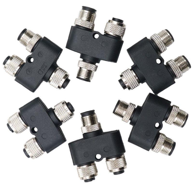 M12 Y型防水连接器5针 1母转俩公户外电缆三通转换接头A编码执行