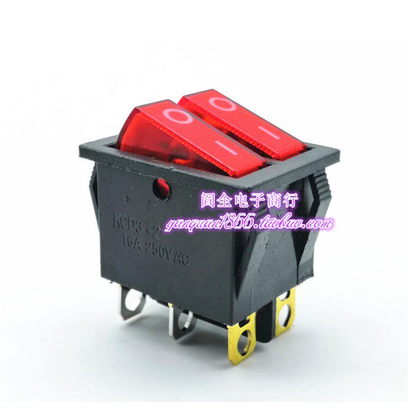 电饼铛开关双联船型开关6脚2档红色带灯按键开关取暖器电暖气油汀