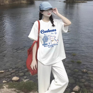 上衣 纯棉短袖 t恤女2025夏季 新款 卡通印花宽松慵懒风百搭学生半袖