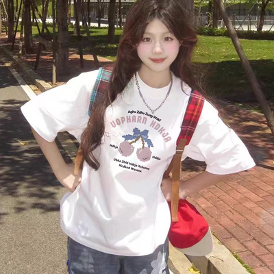 纯棉短袖t恤女2025夏季新款美式潮牌印花宽松显瘦百搭半袖上衣ins