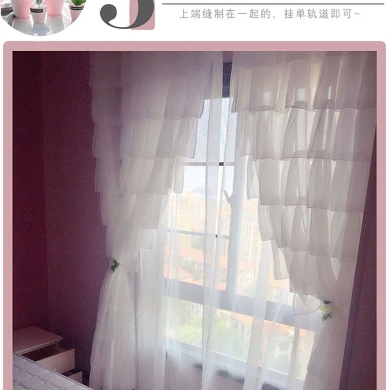 梦幻多层蛋糕裙蕾丝纱帘免打孔公主白色H背景半遮光2021新款窗帘,居家布艺,定制窗帘,淘宝优惠券,粉丝福利购,淘宝优惠卷