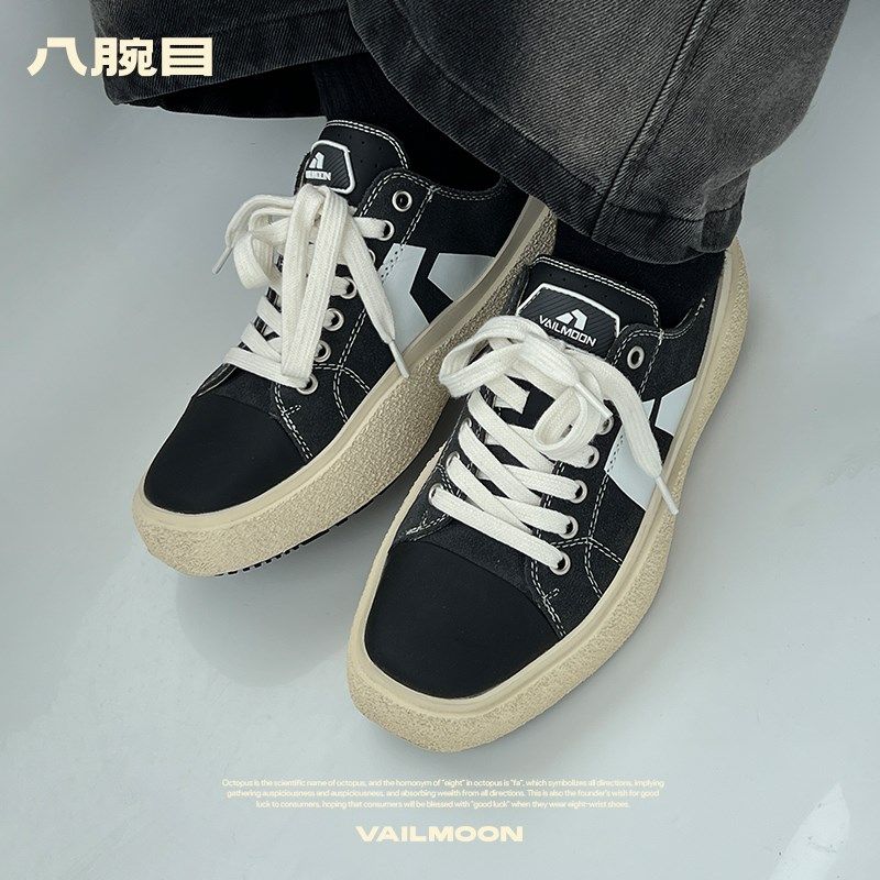黑白拼接滑板鞋男款春p秋美式高街情侣百搭运动休闲板鞋国潮帆布,流行男鞋,休闲板鞋,淘宝优惠券,粉丝福利购,淘宝优惠卷