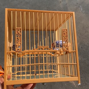绣眼鸟笼暗绿笼白眼笼相丝笼南笼方笼手工竹笼留T青榫头板笼绪伟